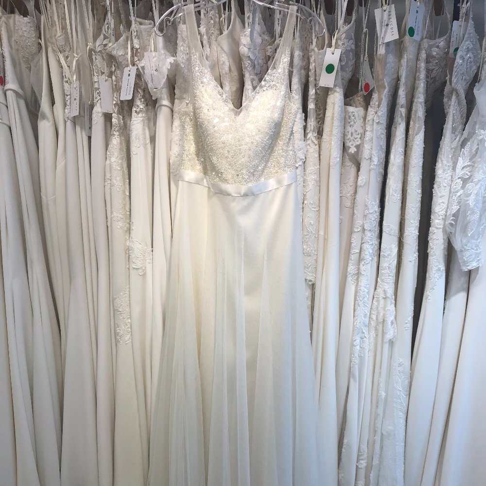 Ivory, a-line, sequins, illusion straps